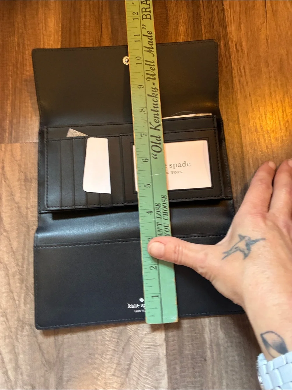 kate spade Black Pebbled Leather Fold Wallet with Logo-NWT